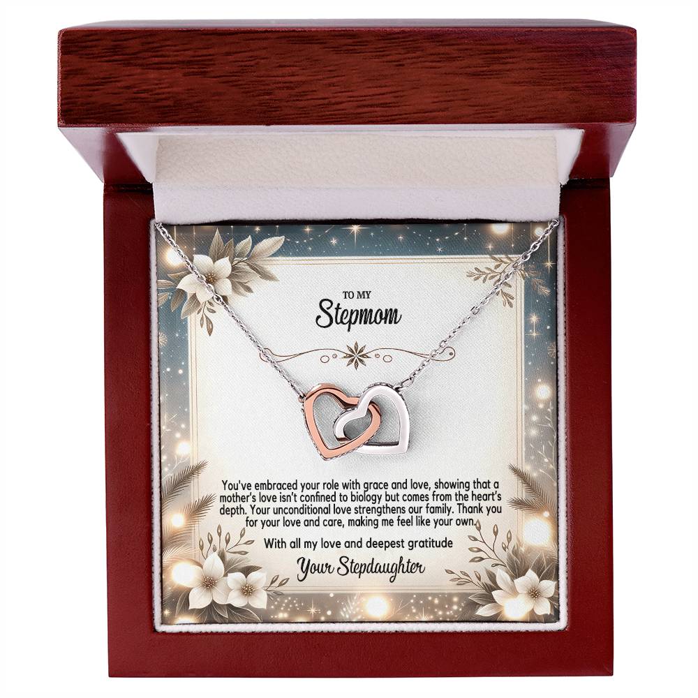 4055(c) Interlocking Hearts Necklace, Gift to my Stepmom with Beautiful Message Card