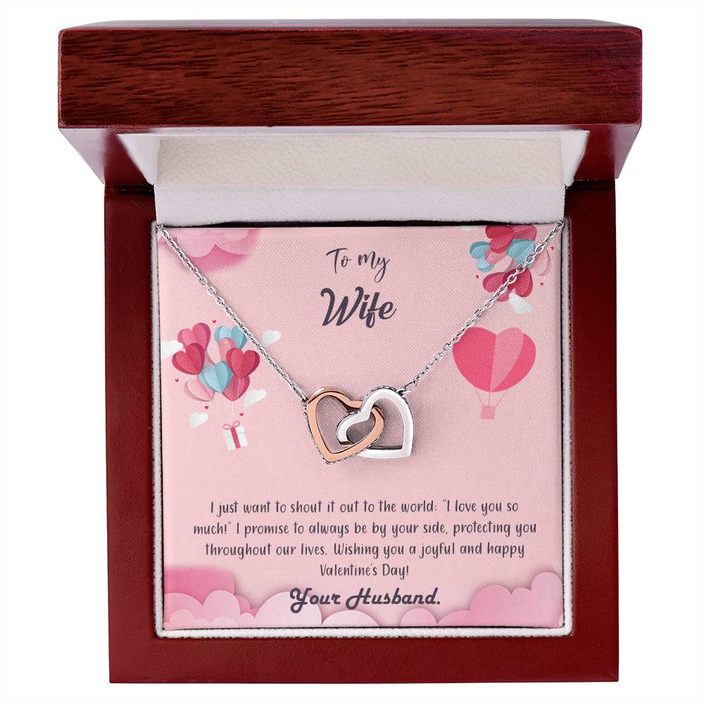 valentine-28a Interlocking Hearts Necklace, Gift to my Wife with Beautiful Message Card