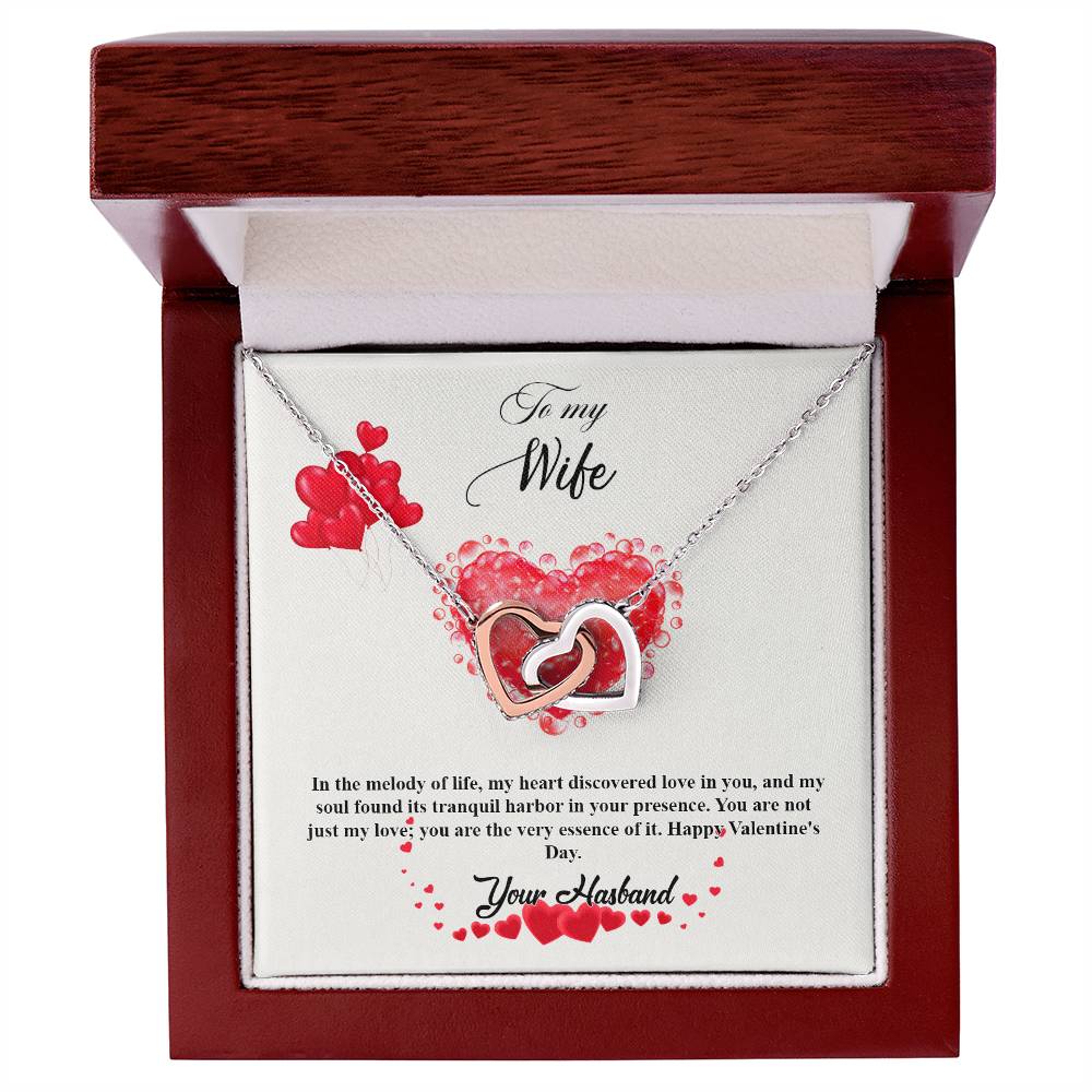 valentine-20a Interlocking Hearts Necklace, Gift to my Wife with Beautiful Message Card