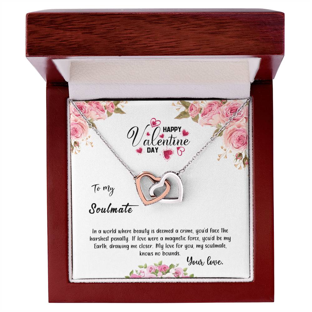 valentine-31b Interlocking Hearts neck, Gift to My Soulmate with Message Card