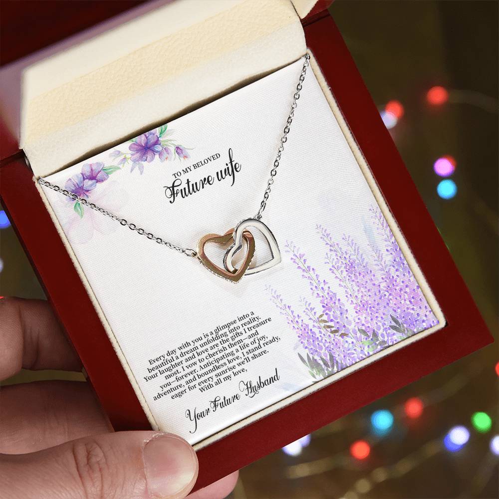 4030 (3) Interlocking Hearts Necklace, Gift to my Future Wife with Beautiful Message Card