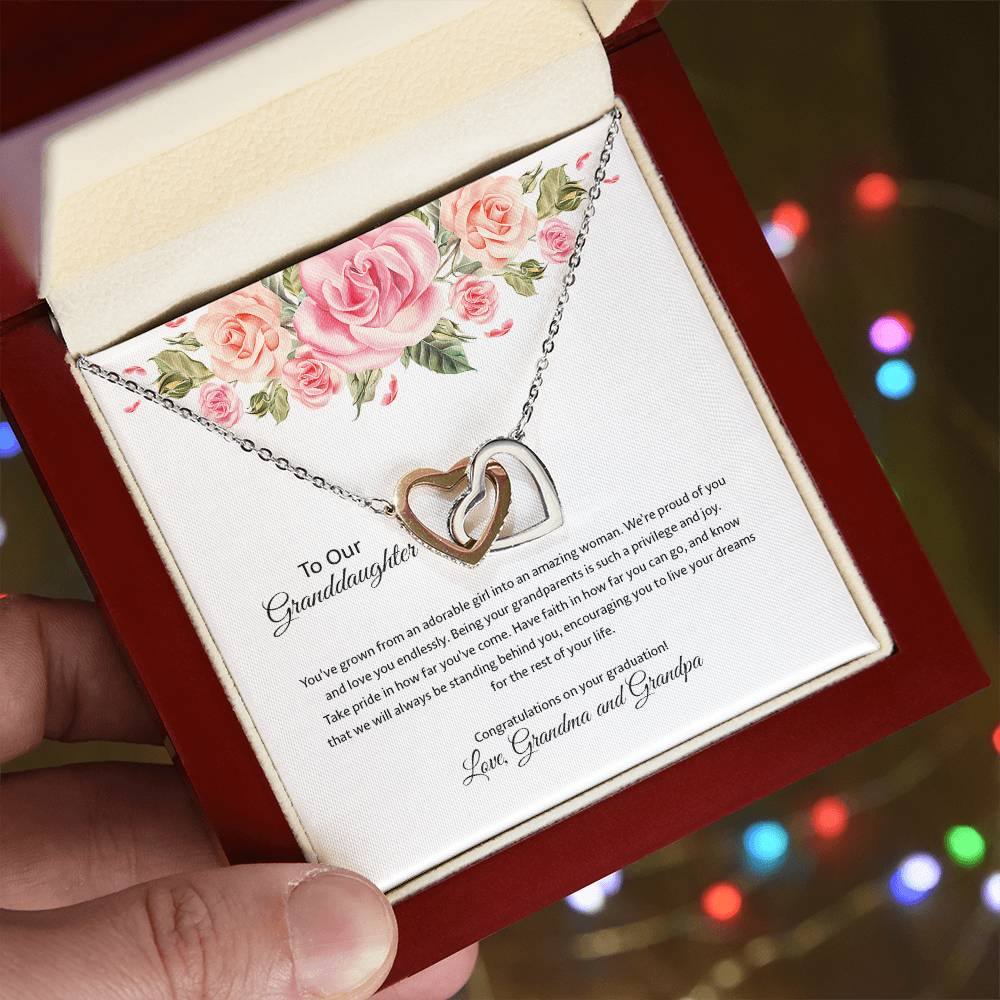 4031a Interlocking Hearts Necklace, Gift to My Granddaughter , with beautiful message card