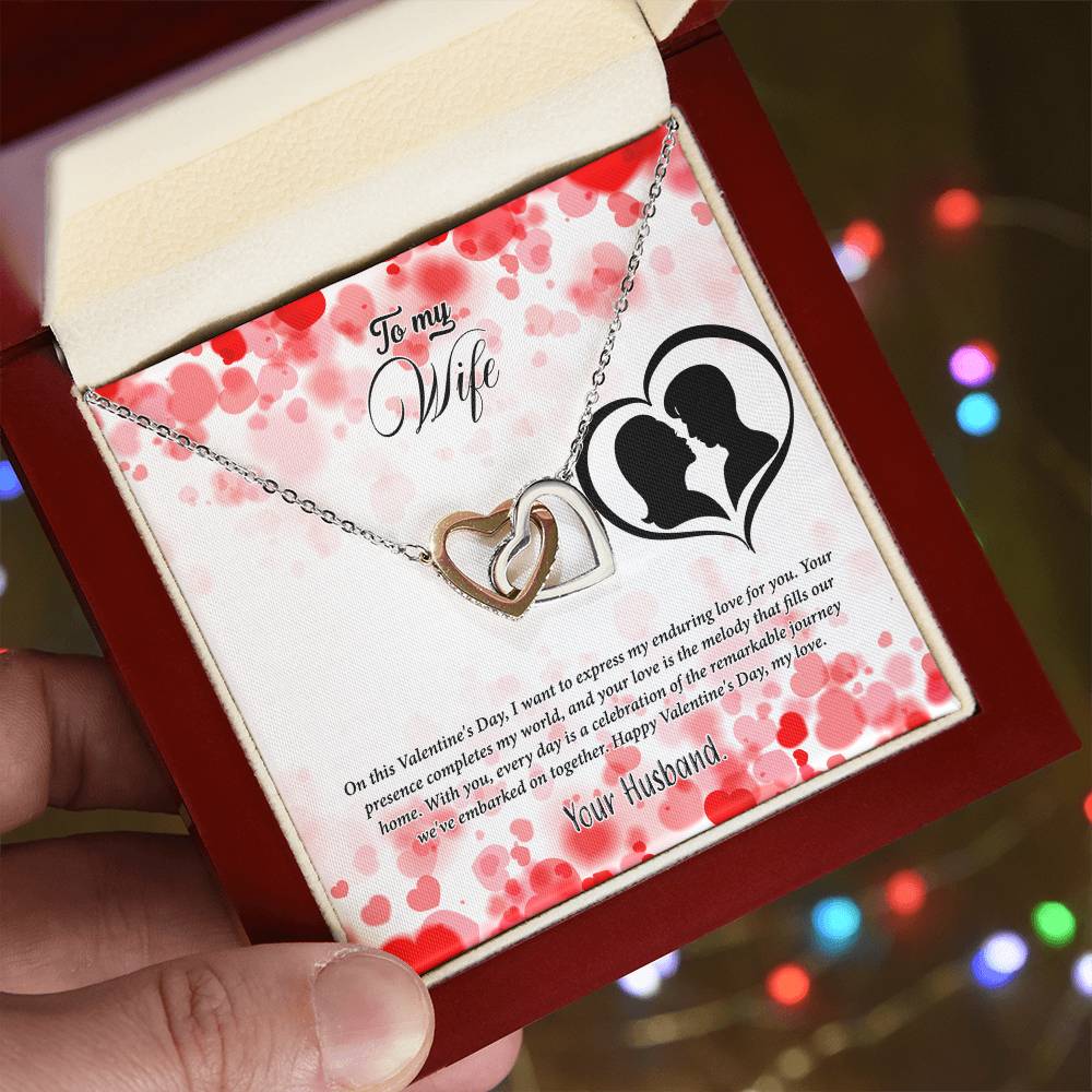 valentine-36a Interlocking Hearts Necklace, Gift to my Wife with Beautiful Message Card