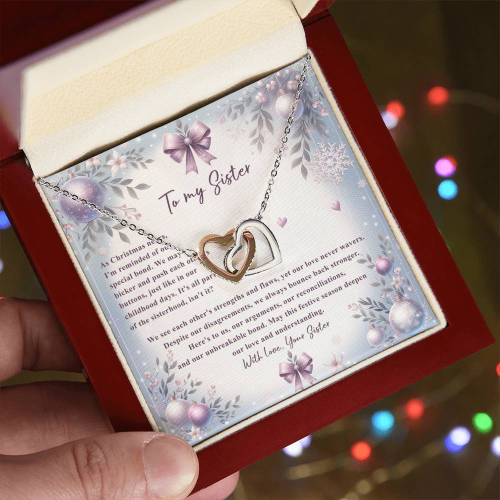 95784c Interlocking Hearts Necklace, Gift to my Sister with Beautiful Message Card