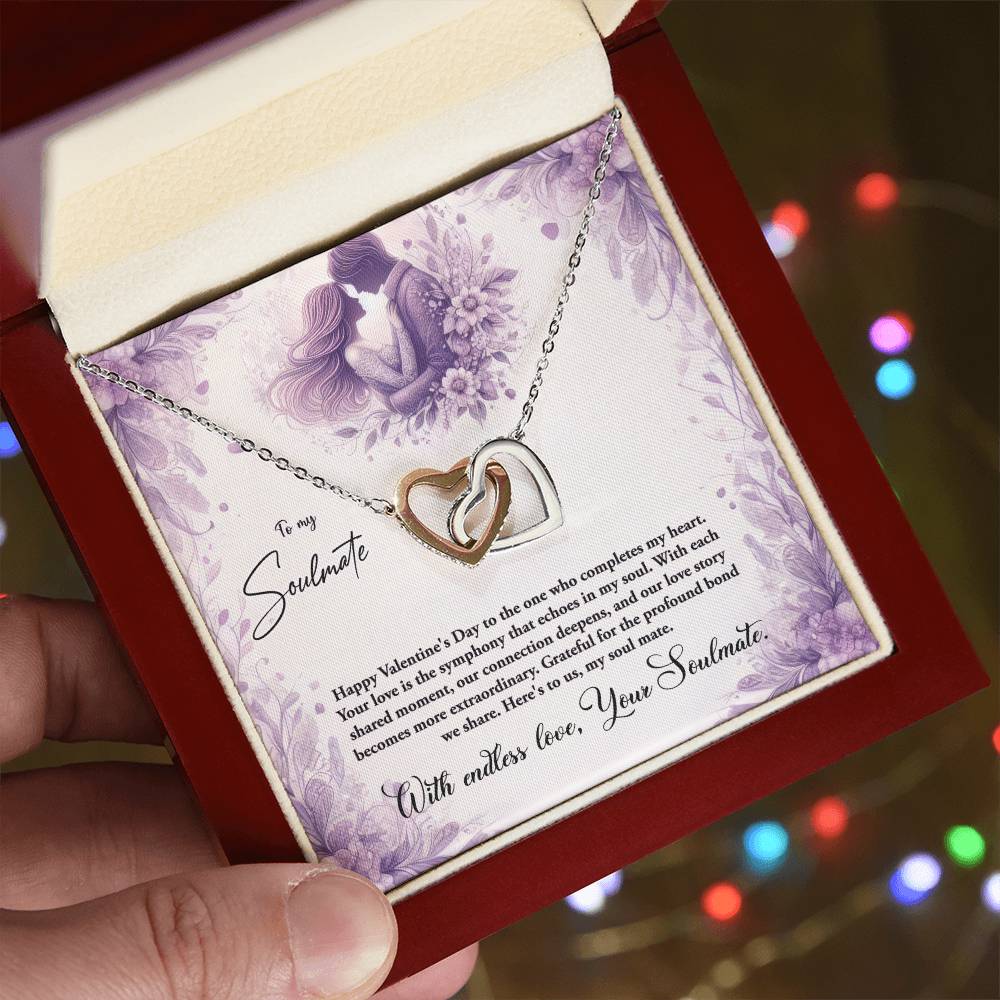 Valentine-st10b Interlocking Hearts neck, Gift to My Soulmate with Message Card