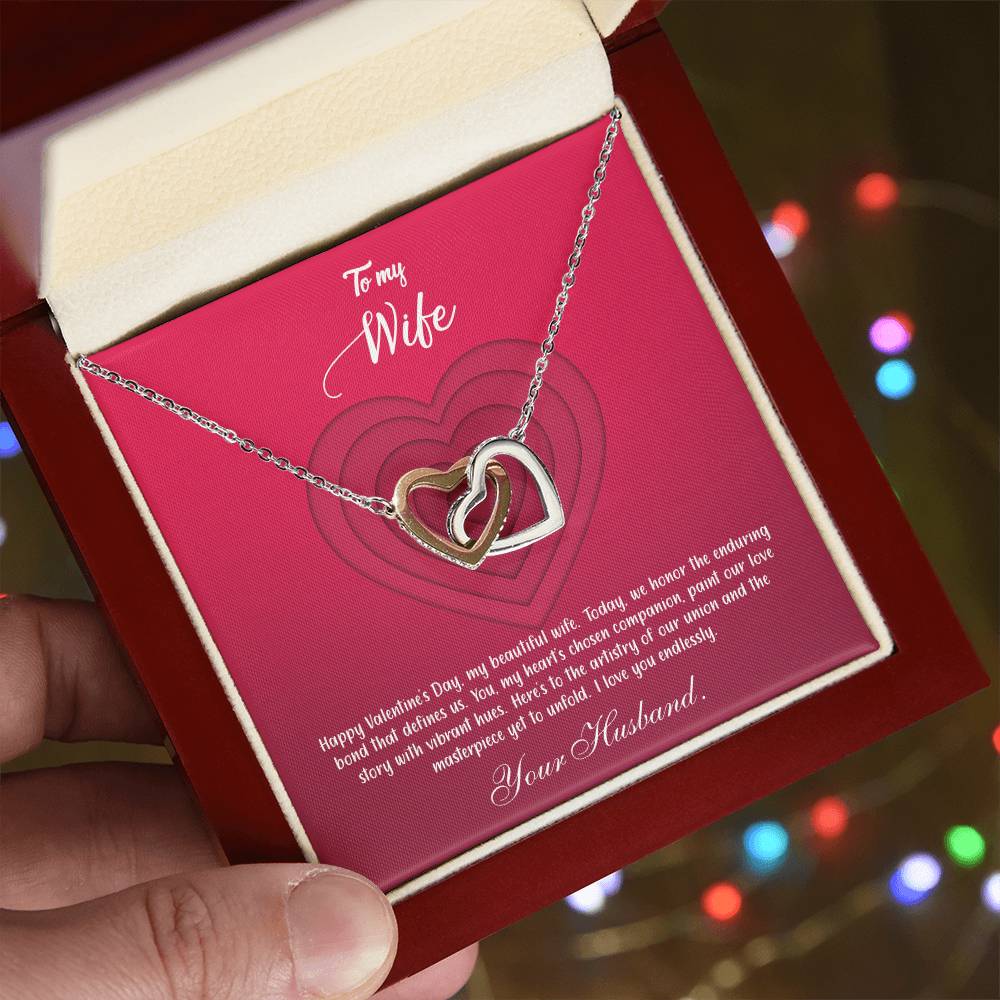 valentine-9a Interlocking Hearts Necklace, Gift to my Wife with Beautiful Message Card