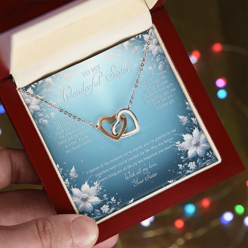 95313a Interlocking Hearts Necklace, Gift to my Sister with Beautiful Message Card