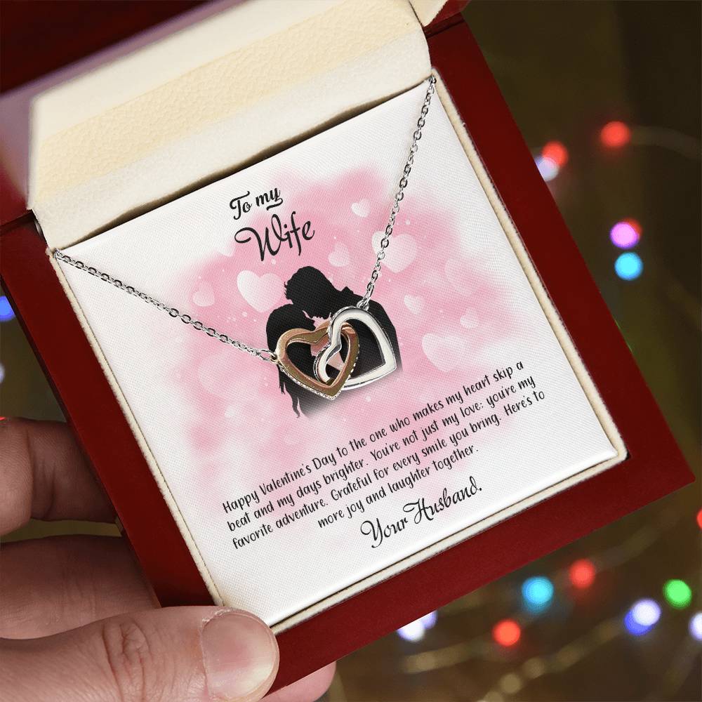 valentine-5a Interlocking Hearts Necklace, Gift to my Wife with Beautiful Message Card