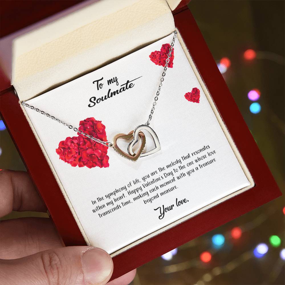 valentine-17b Interlocking Hearts neck, Gift to My Soulmate with Message Card