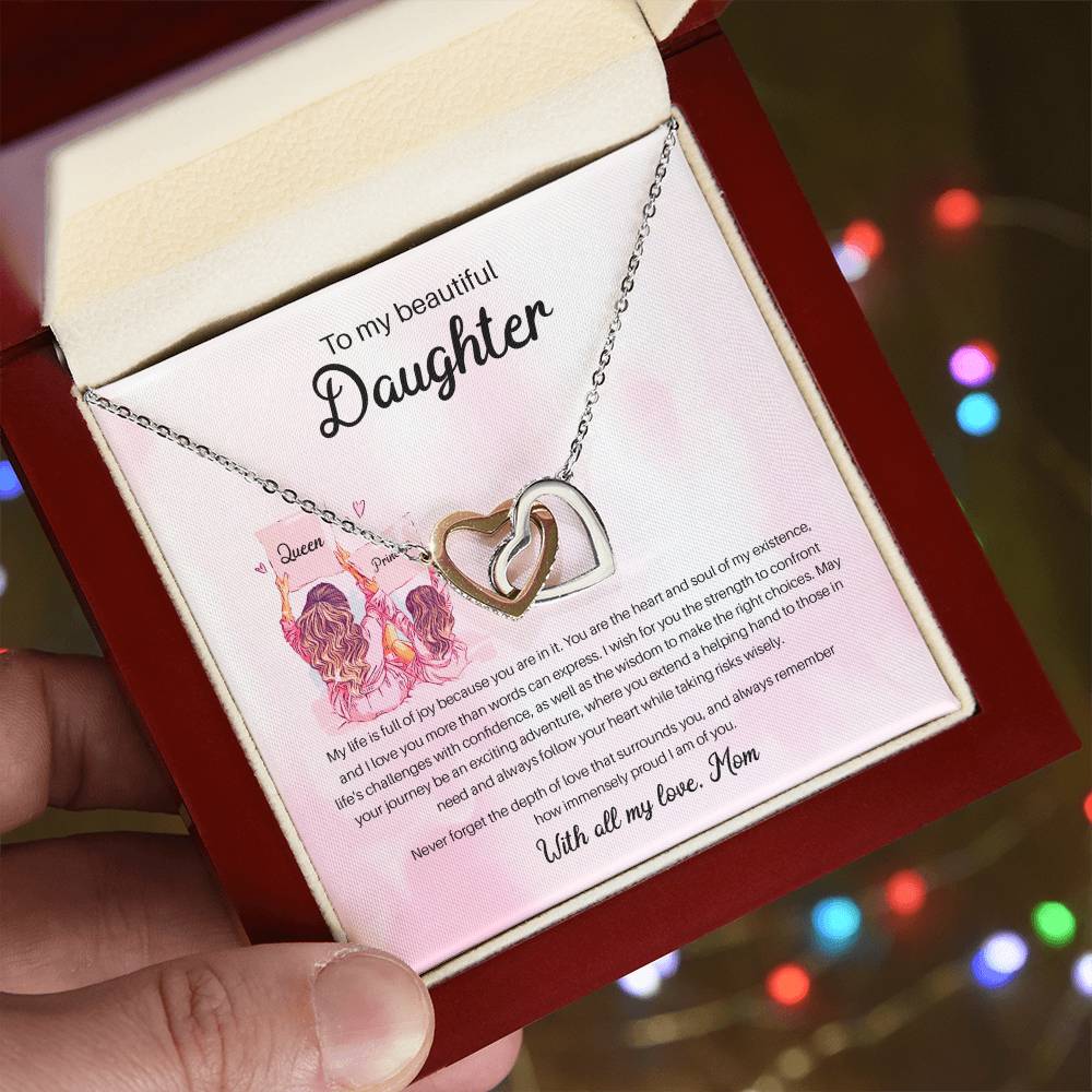 94941 a Interlocking Hearts Necklace, Gift to my Daughter with Beautiful Message Card