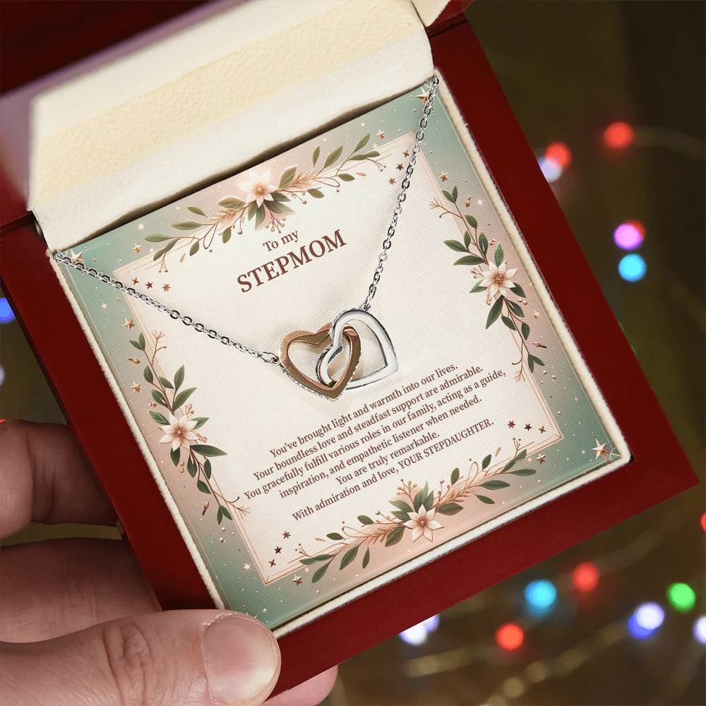 4049c Interlocking Hearts Necklace, Gift to my Stepmom with Beautiful Message Card