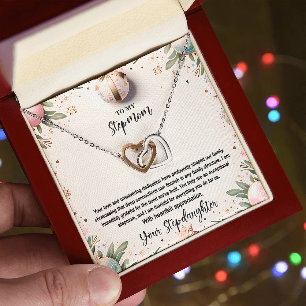 4048(a) Interlocking Hearts Necklace, Gift to my Stepmom with Beautiful Message Card