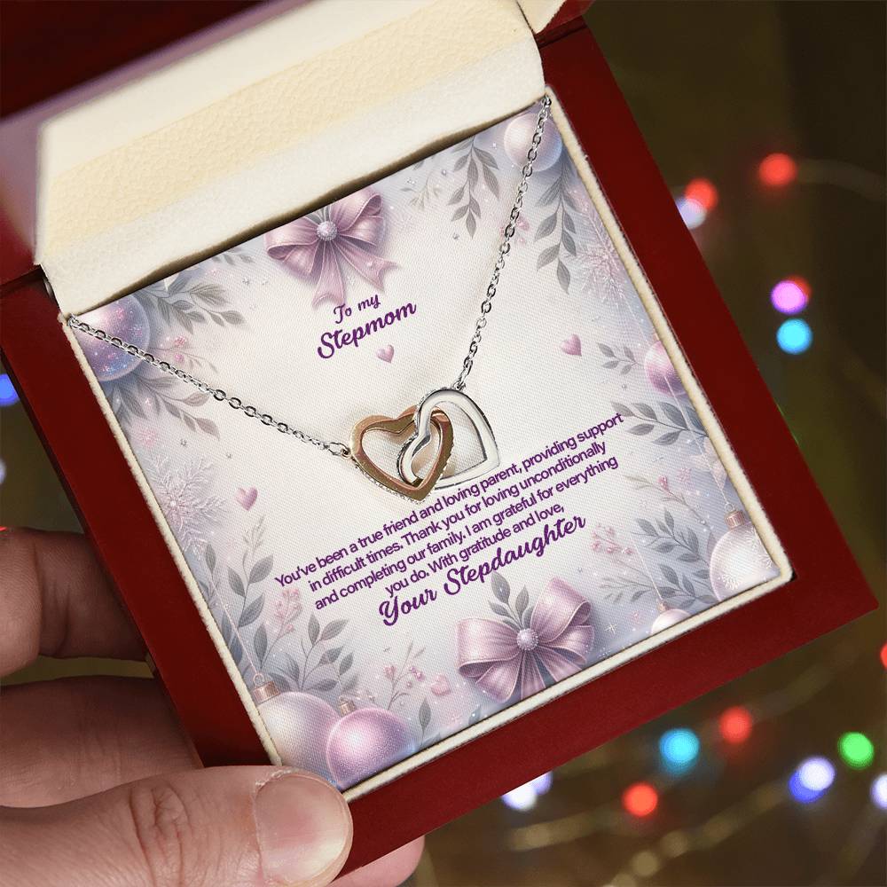 4053b Interlocking Hearts Necklace, Gift to my Stepmom with Beautiful Message Card