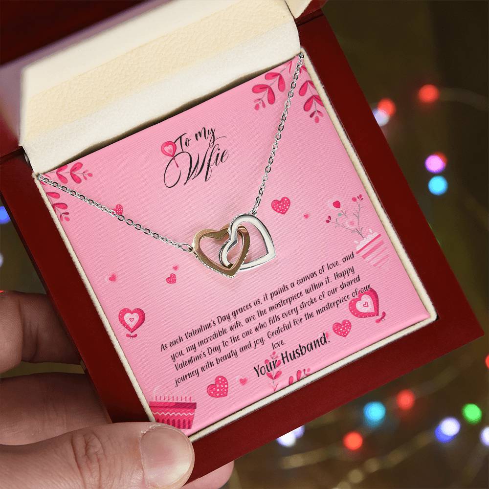 valentine-16a Interlocking Hearts Necklace, Gift to my Wife with Beautiful Message Card