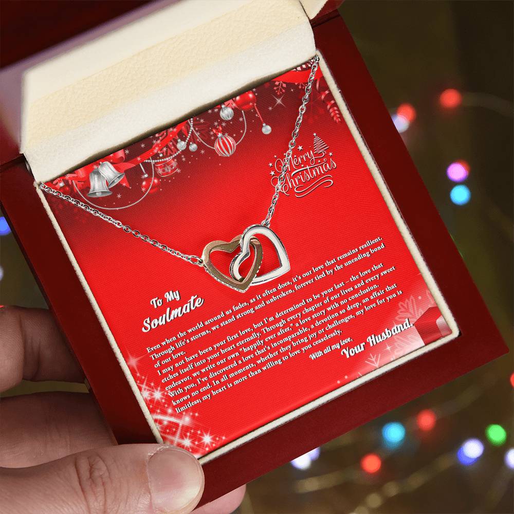 4007b Interlocking Hearts neck, Gift to My Soulmate with Message Card