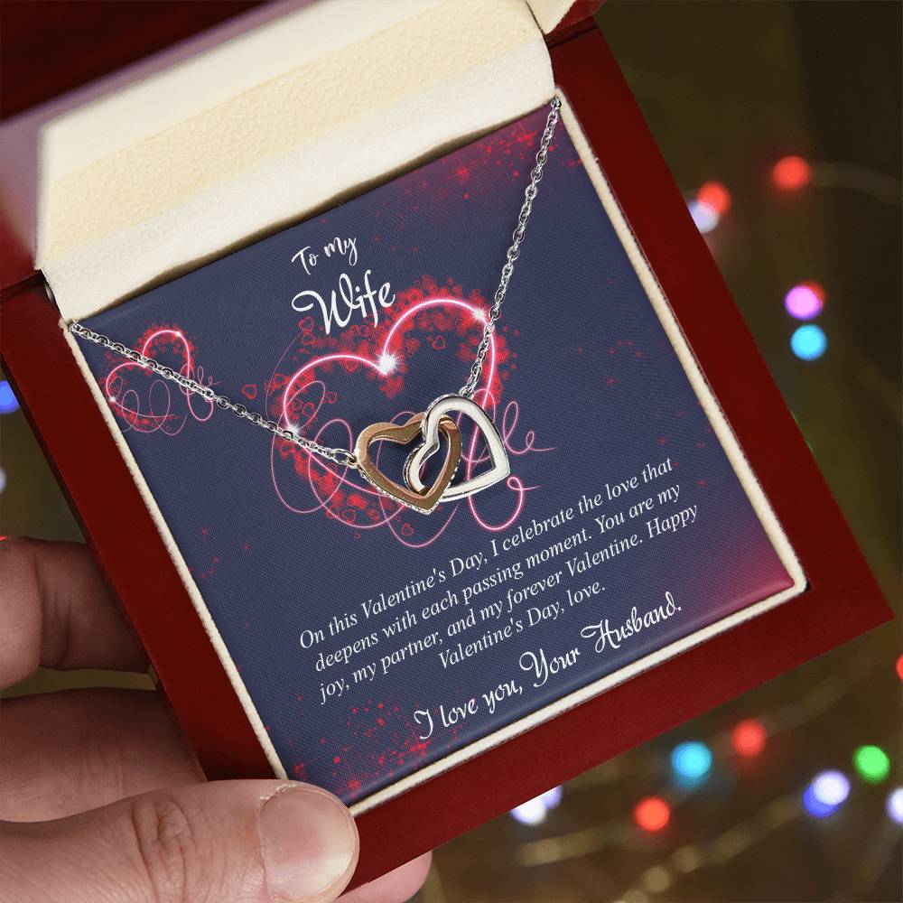 valentine-7a Interlocking Hearts Necklace, Gift to my Wife with Beautiful Message Card