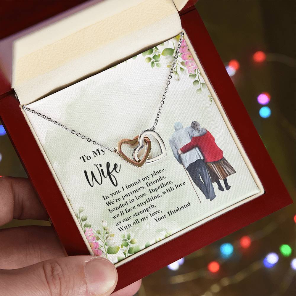 4028a Interlocking Hearts neck, Gift to my Wife with Beautiful Message Card