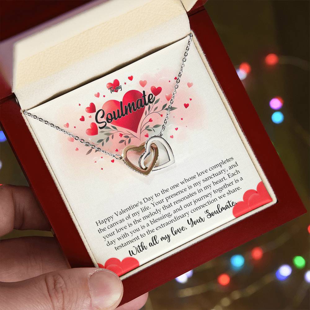 Valentine-st11b Interlocking Hearts neck, Gift to My Soulmate with Message Card