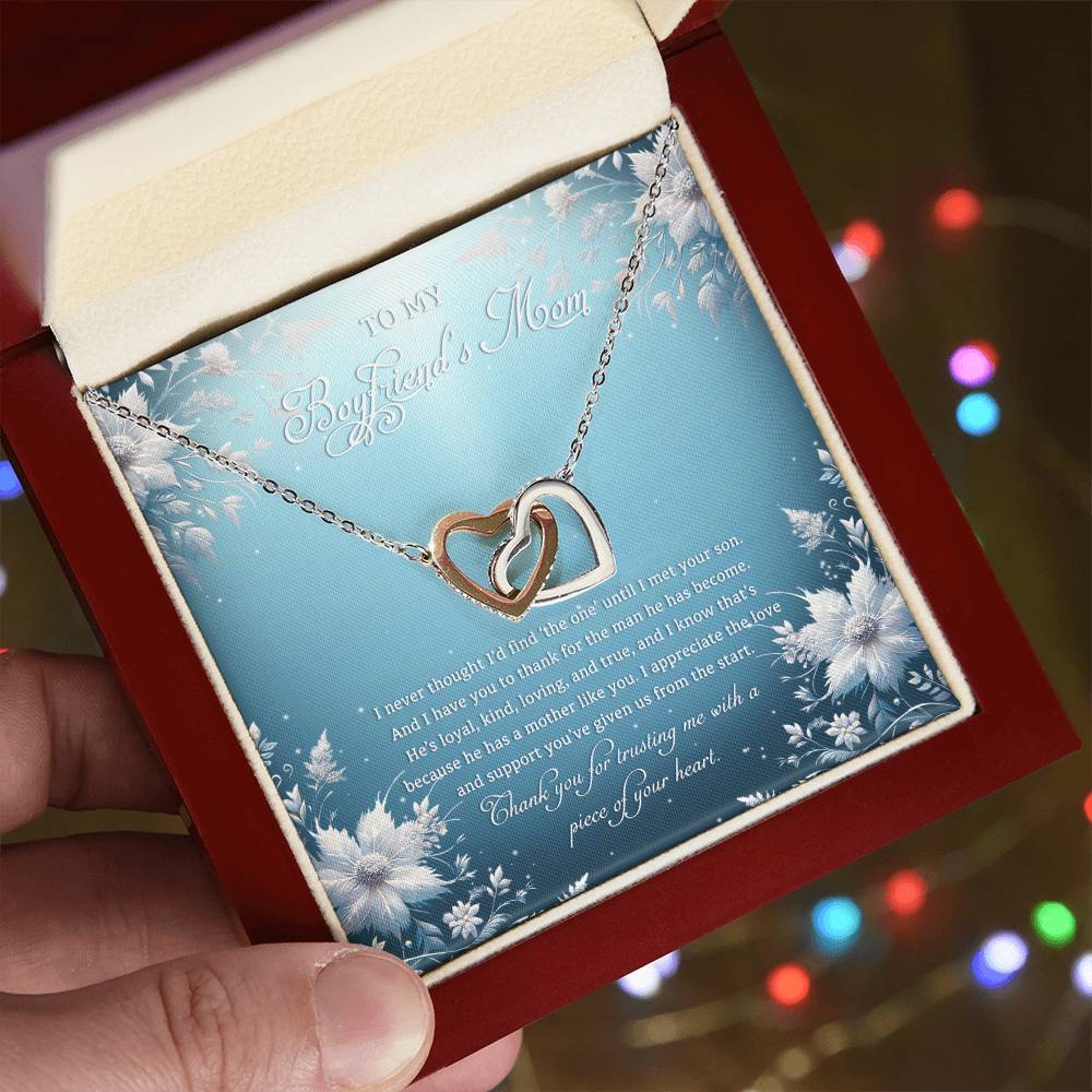 95313c Interlocking Hearts Necklace, Gift to my Boyfriend's Mom with Beautiful Message Card