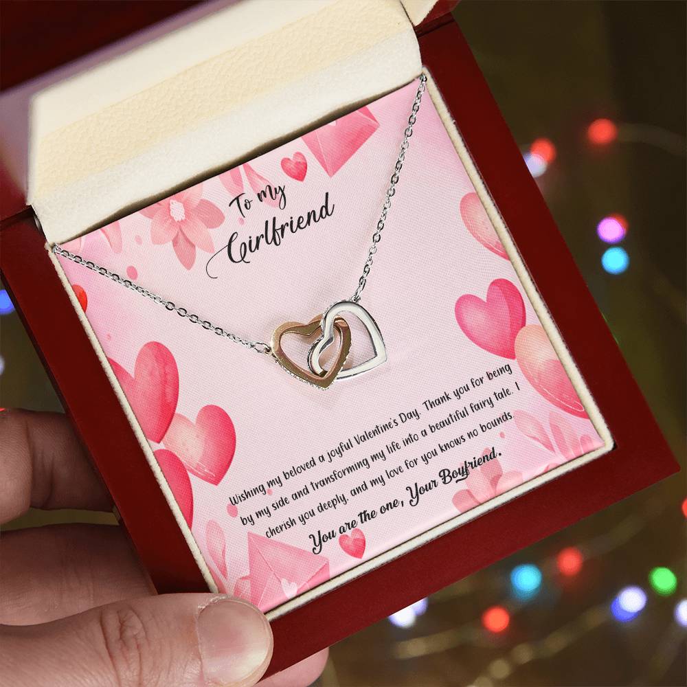 valentine-37c Interlocking Hearts Necklace, Gift to my Girlfriend with Beautiful Message Card