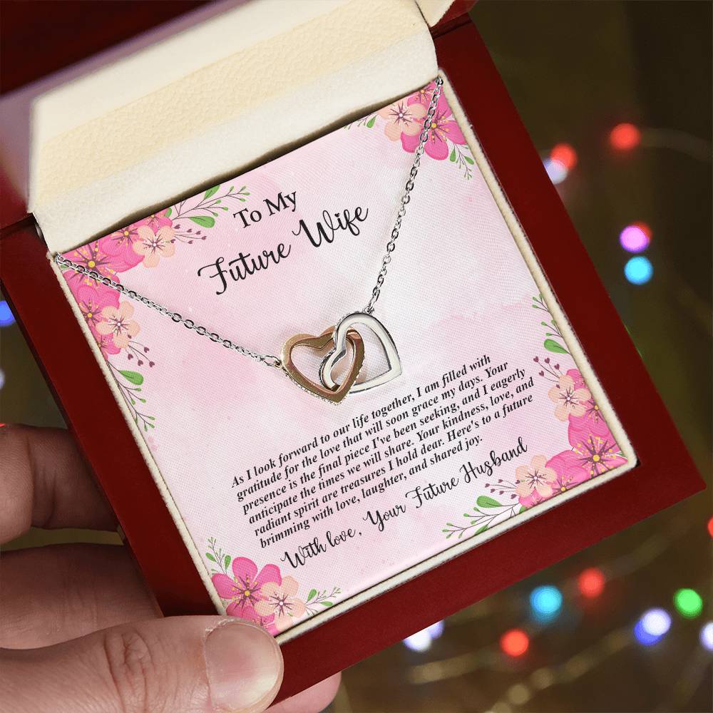 4035b Interlocking Hearts Necklace, Gift to my Future Wife with Beautiful Message Card