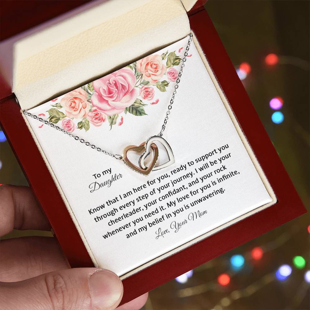 4031e Interlocking Hearts neck, Gift to my Daughter with Beautiful Message Card