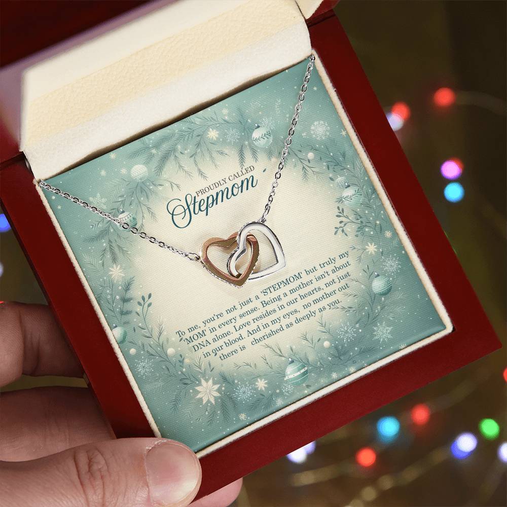 95320 b Interlocking Hearts Necklace, Gift to my Stepmom with Beautiful Message Card