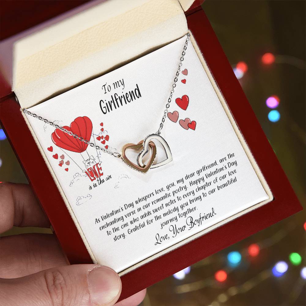 valentine-24c Interlocking Hearts Necklace, Gift to my Girlfriend with Beautiful Message Card