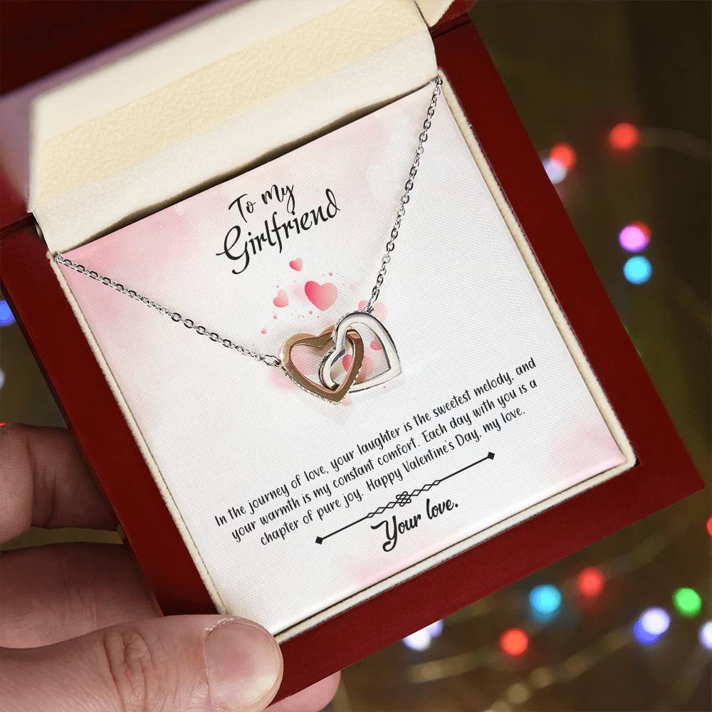 valentine-12c Interlocking Hearts Necklace, Gift to my Girlfriend with Beautiful Message Card