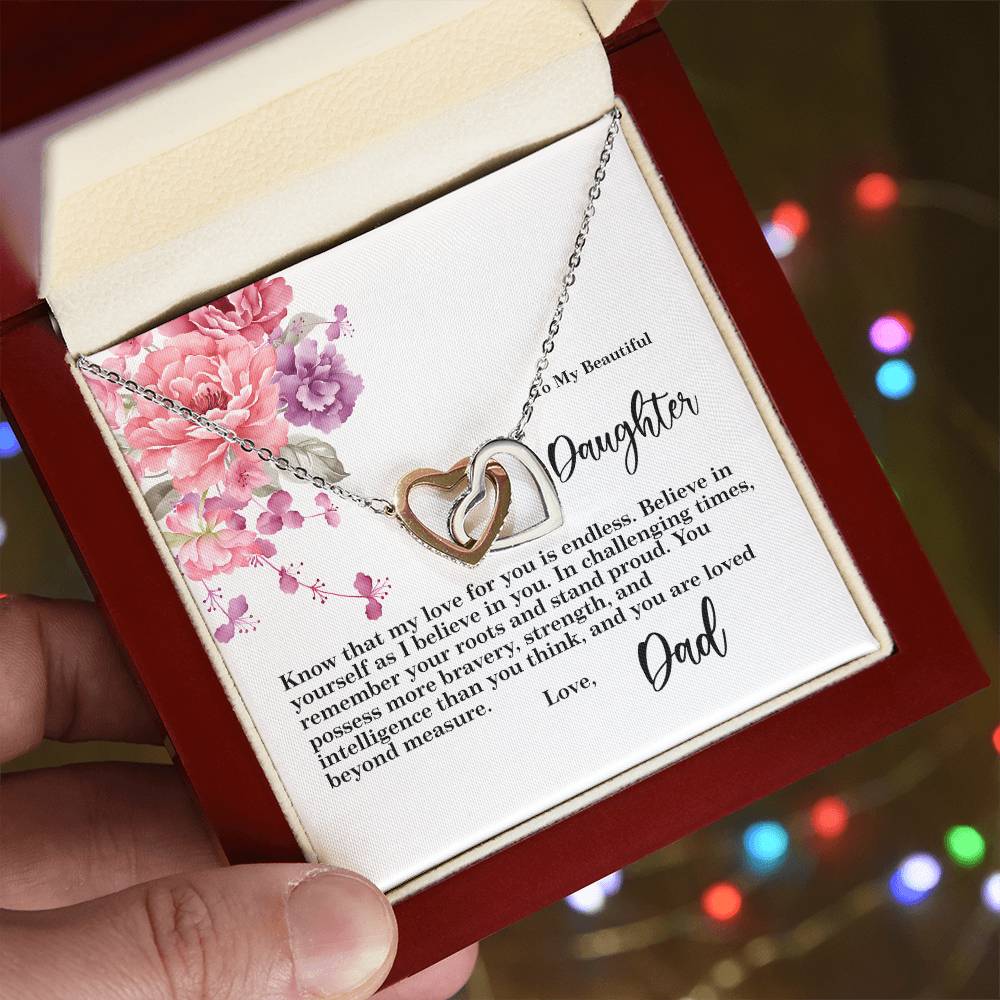 4027b Interlocking Hearts neck, Gift to my Daughter with Beautiful Message Card