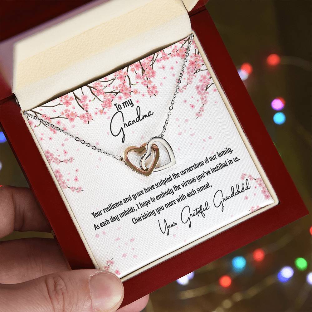 4040a Interlocking Hearts Necklace, Gift to my Grandma with Beautiful Message Card