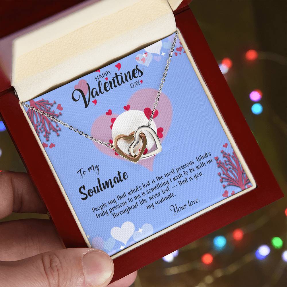 valentine-30b Interlocking Hearts neck, Gift to My Soulmate with Message Card