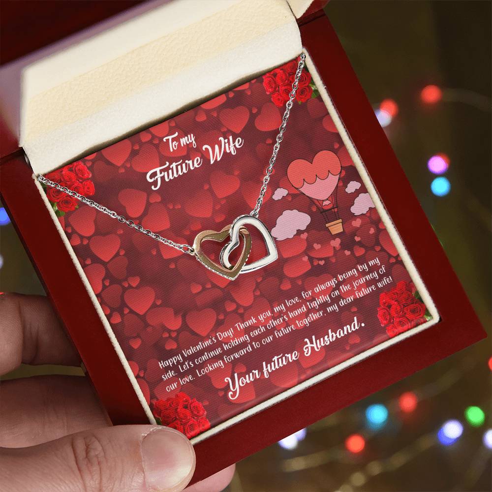 valentine-27d Interlocking Hearts Necklace, Gift to my Future Wife with Beautiful Message Card