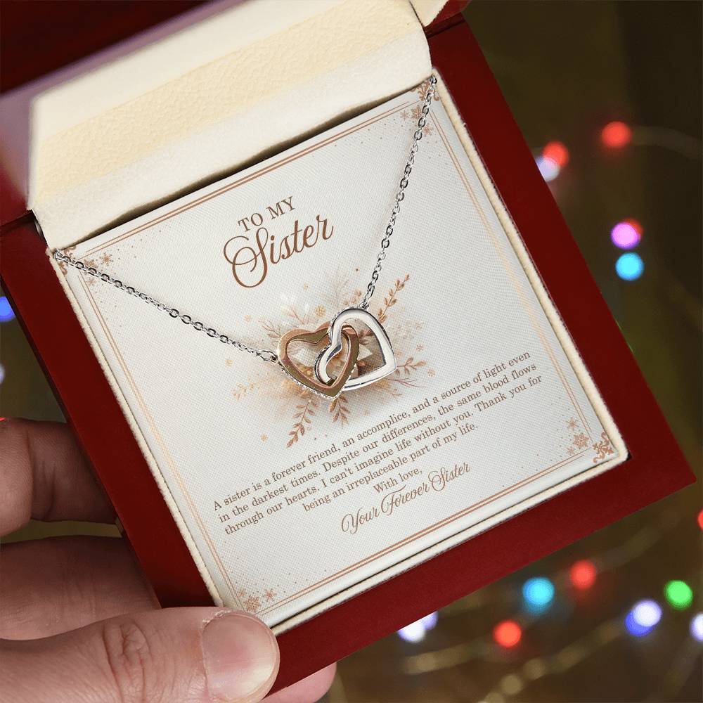 95318b Interlocking Hearts Necklace, Gift to my Sister with Beautiful Message Card