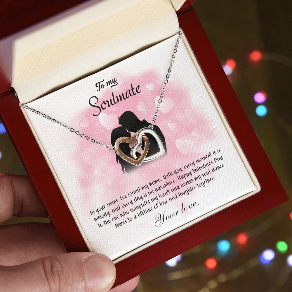 valentine-5b Interlocking Hearts neck, Gift to My Soulmate with Message Card