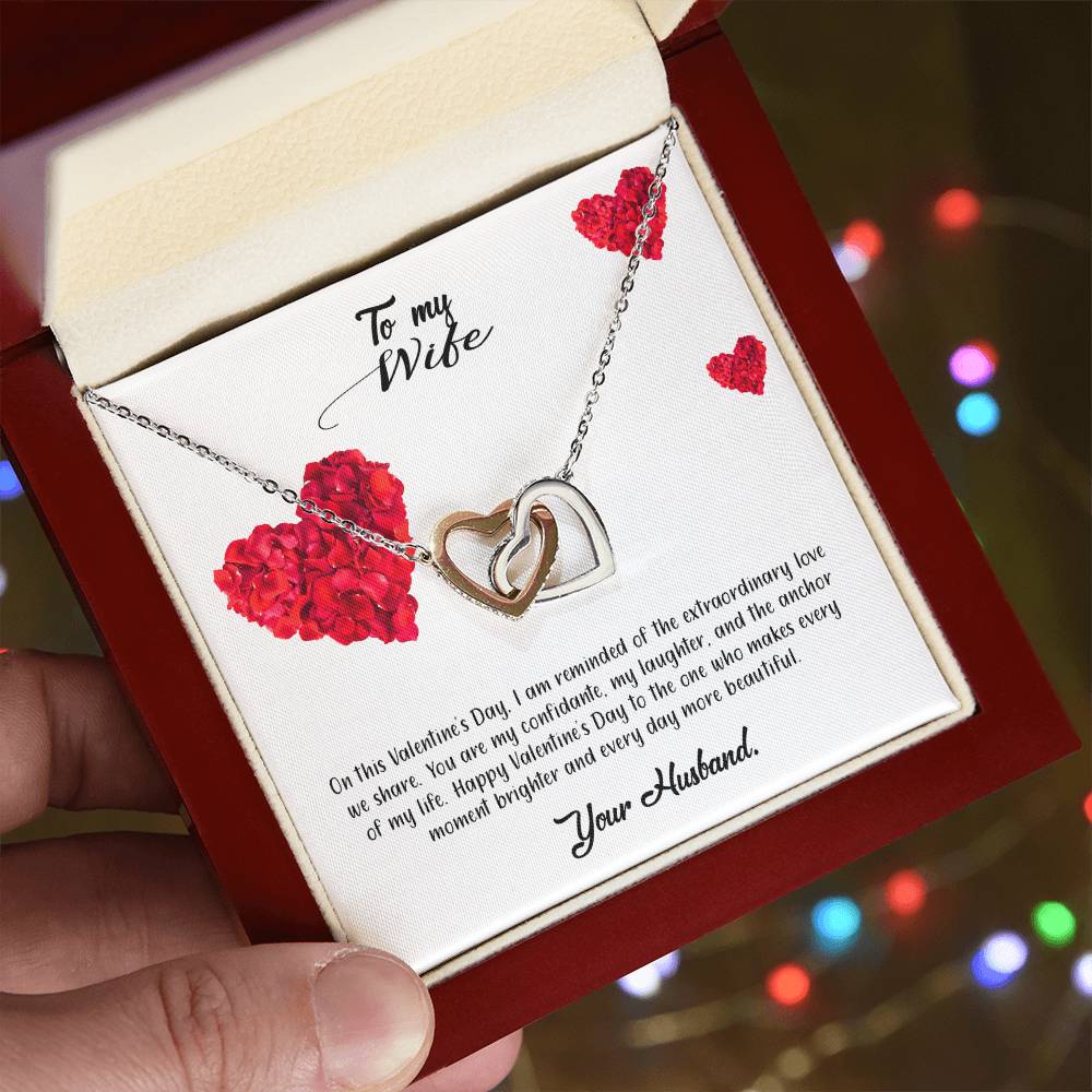 valentine-17a Interlocking Hearts Necklace, Gift to my Wife with Beautiful Message Card