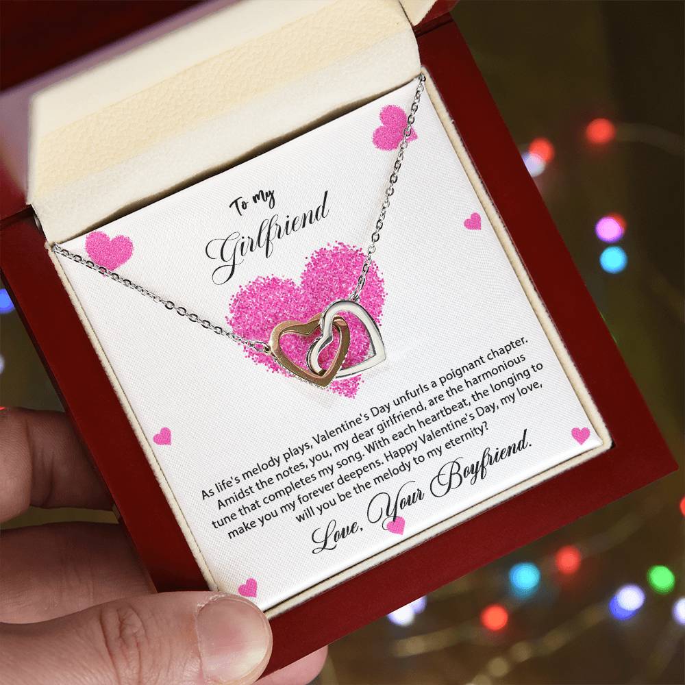 valentine-8c Interlocking Hearts Necklace, Gift to my Girlfriend with Beautiful Message Card