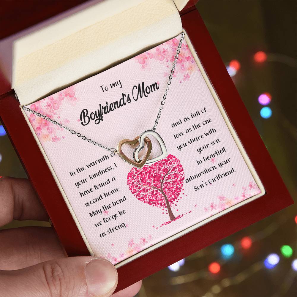 4042c Interlocking Hearts Necklace, Gift to my Boyfriend's Mom with Beautiful Message Card