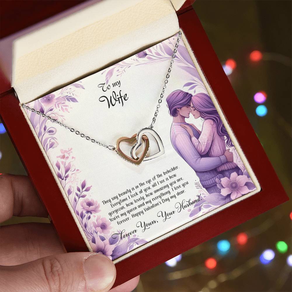 Valentine-st25a Interlocking Hearts Necklace, Gift to my Wife with Beautiful Message Card