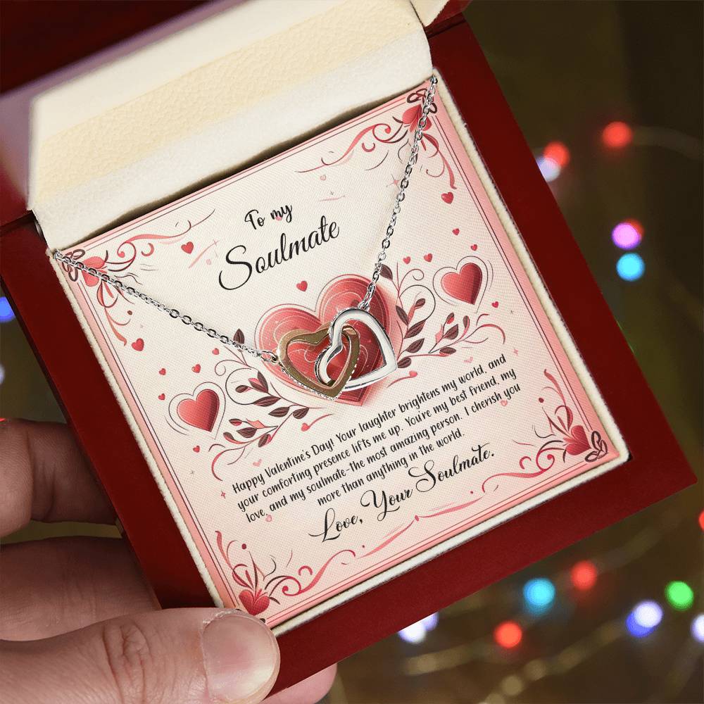 Valentine-st12b Interlocking Hearts neck, Gift to My Soulmate with Message Card