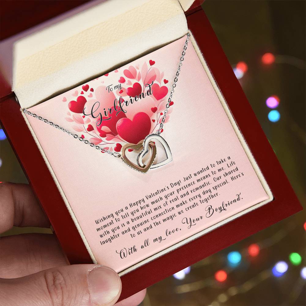 Valentine-st8c Interlocking Hearts Necklace, Gift to my Girlfriend with Beautiful Message Card