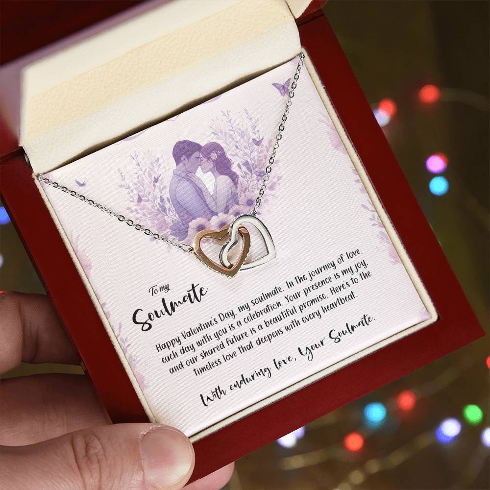 Valentine-st14b Interlocking Hearts neck, Gift to My Soulmate with Message Card