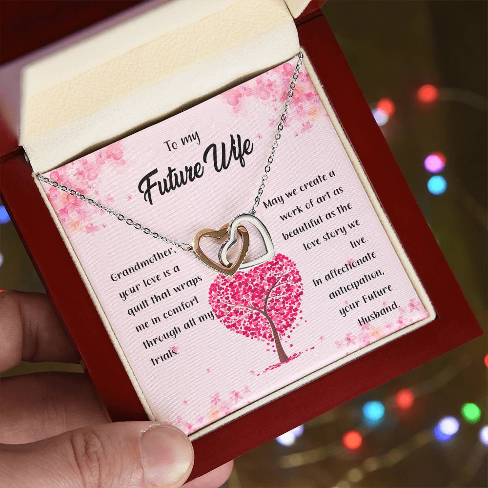 4042b fix Interlocking Hearts Necklace, Gift to my Future Wife with Beautiful Message Card