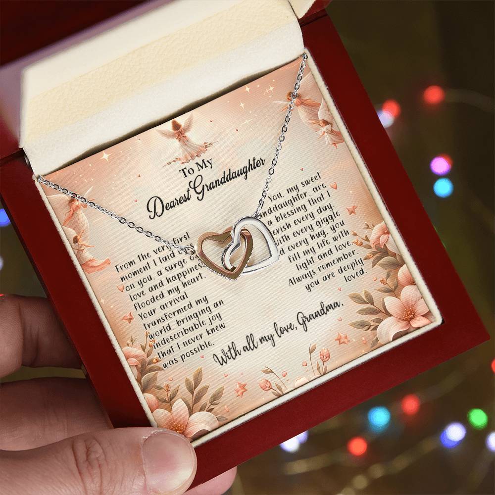 4052a Interlocking Hearts Necklace, Gift to My Granddaughter , with beautiful message card