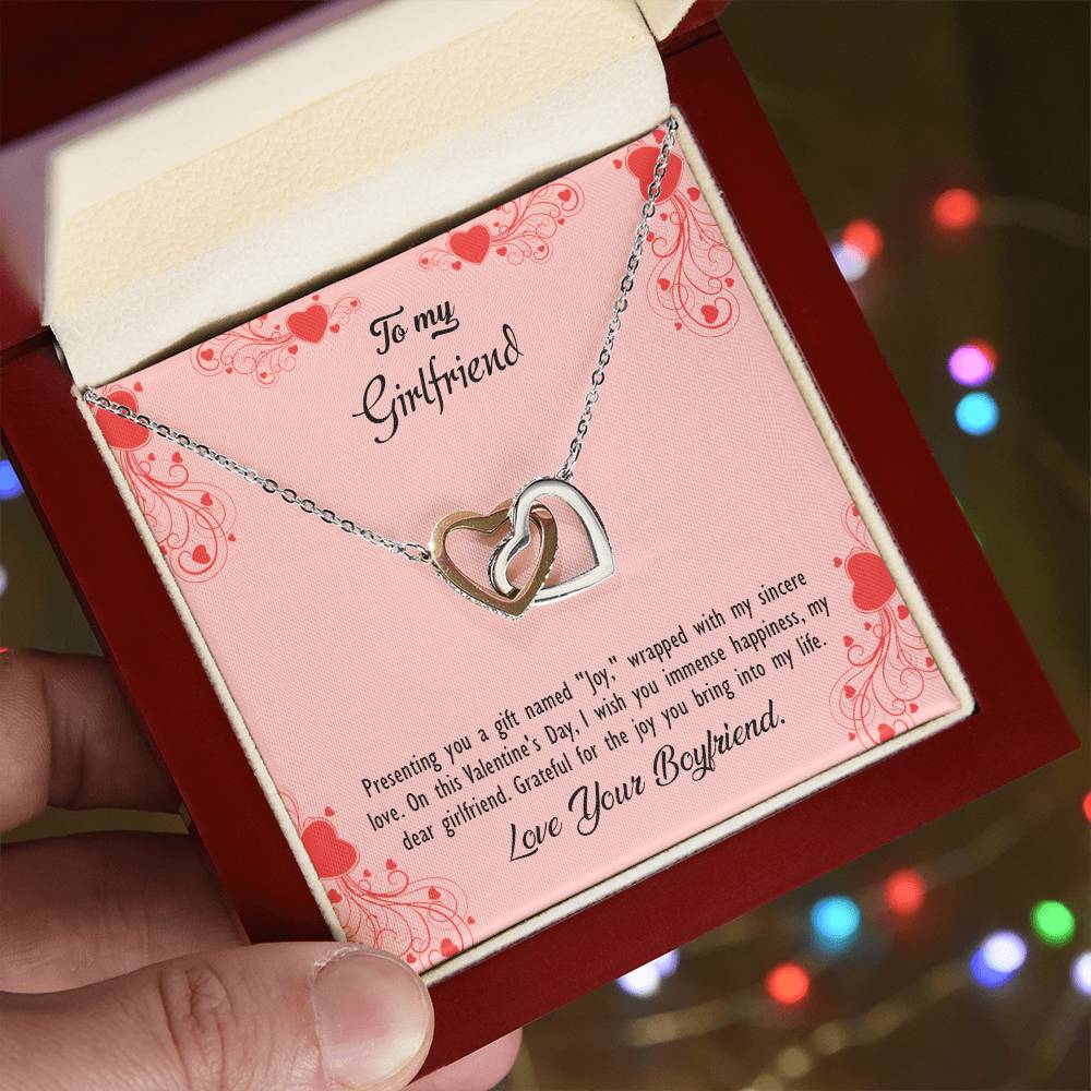 valentine-29c Interlocking Hearts Necklace, Gift to my Girlfriend with Beautiful Message Card