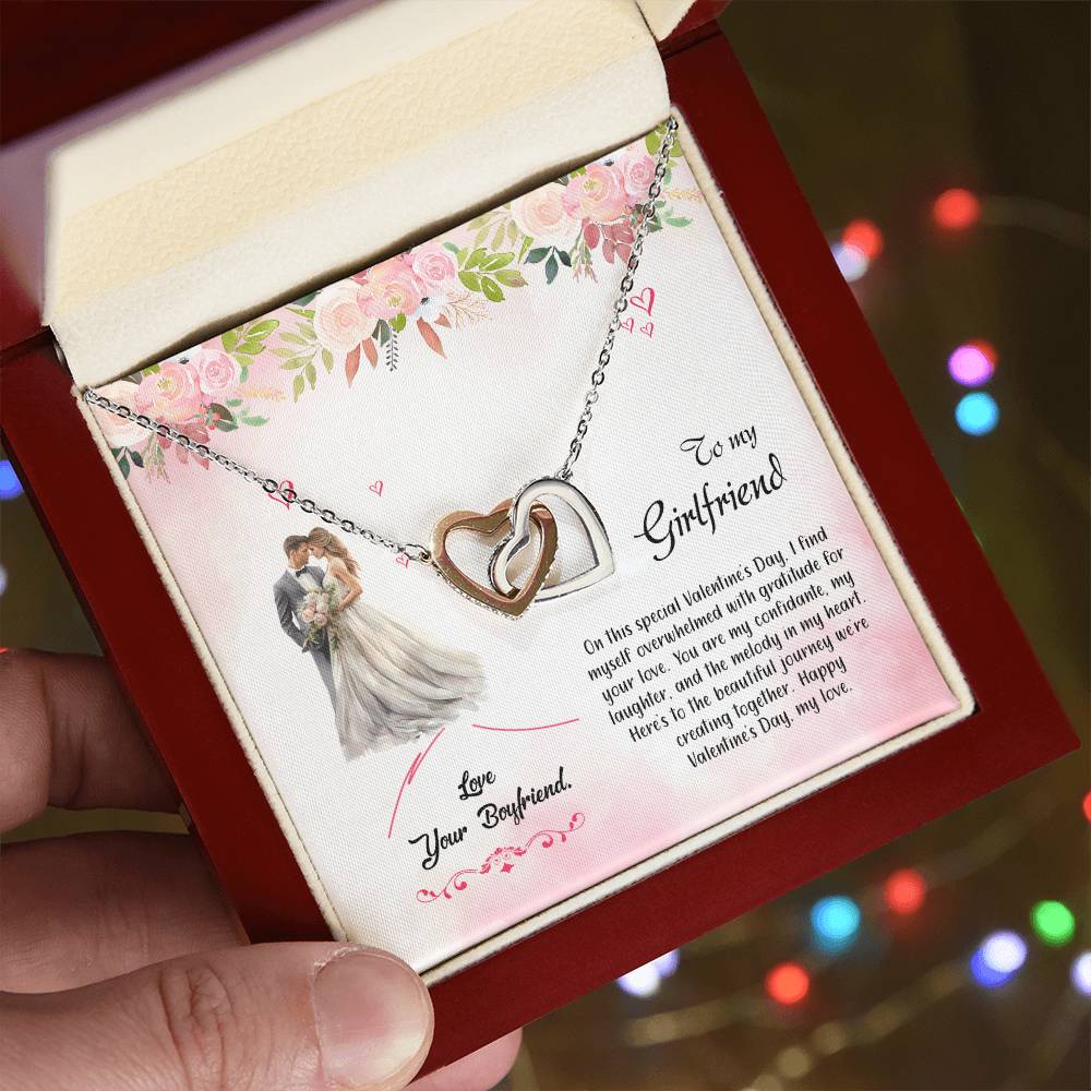 valentine-6c Interlocking Hearts Necklace, Gift to my Girlfriend with Beautiful Message Card