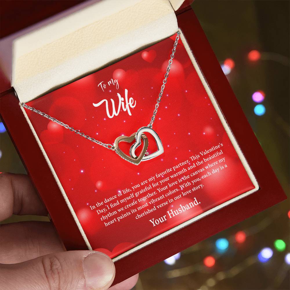 valentine-34a Interlocking Hearts Necklace, Gift to my Wife with Beautiful Message Card