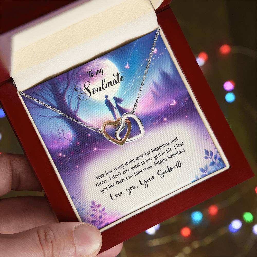 Valentine-st19b Interlocking Hearts neck, Gift to My Soulmate with Message Card