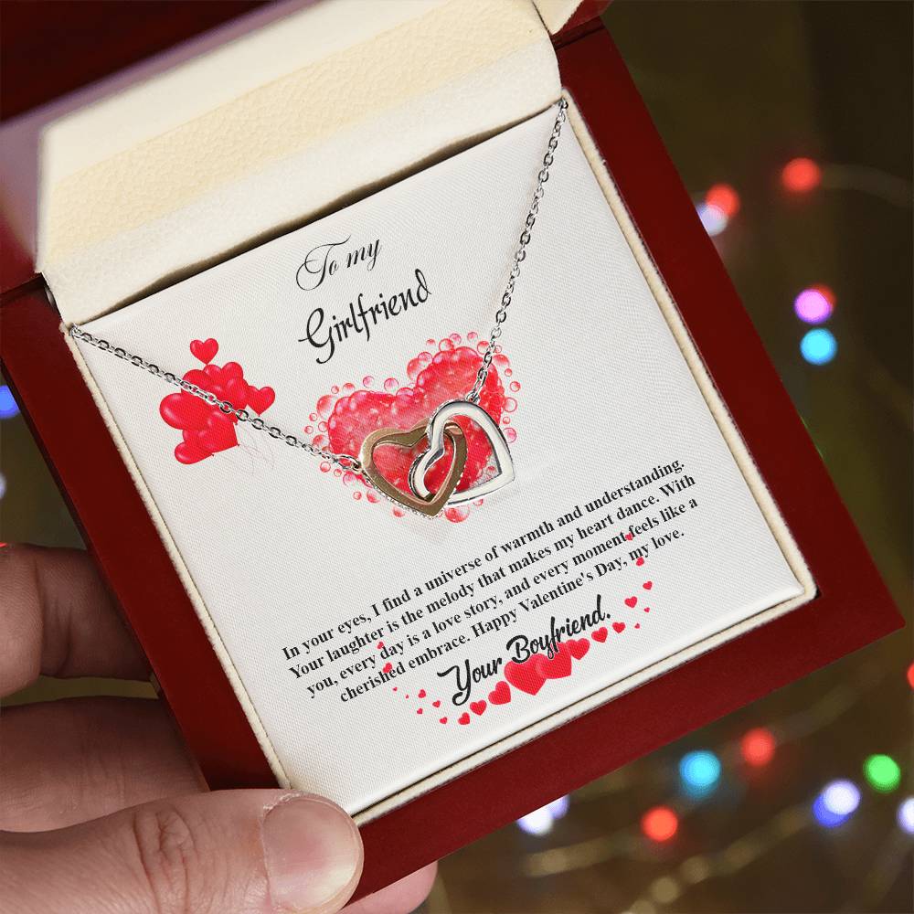 valentine-20c Interlocking Hearts Necklace, Gift to my Girlfriend with Beautiful Message Card