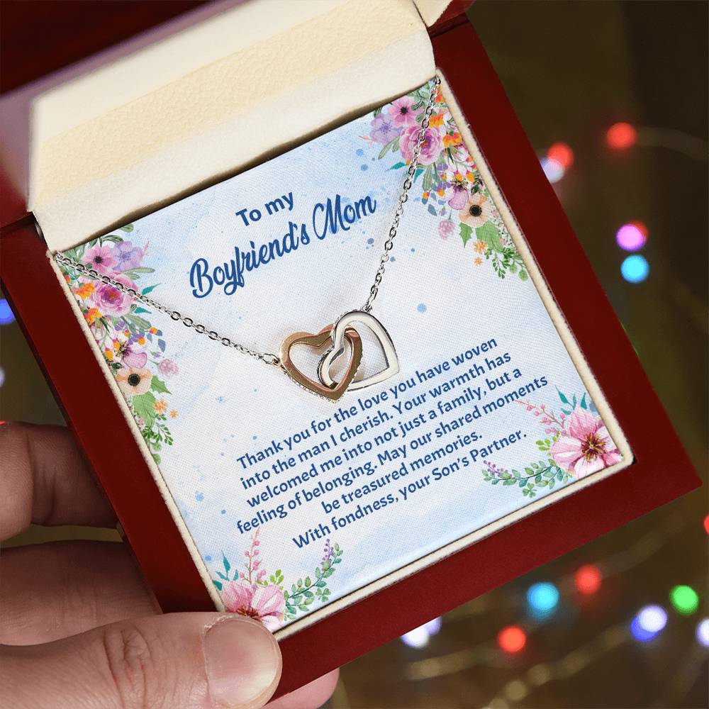 4038d Interlocking Hearts Necklace, Gift to my Boyfriend's Mom with Beautiful Message Card